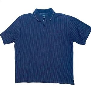 Van Heusen Men’s Polo Shirt Med 15-15.5 Blue Pinstripe Bamboo Blend Short Sleeve